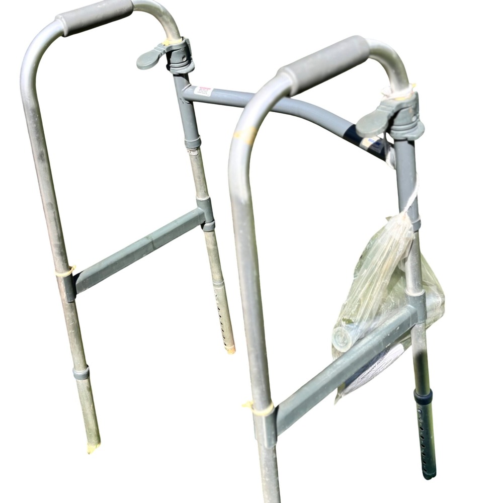 Invacare 6291-A Dual-Release Folding Walker Adjustable Height Silver Aluminum